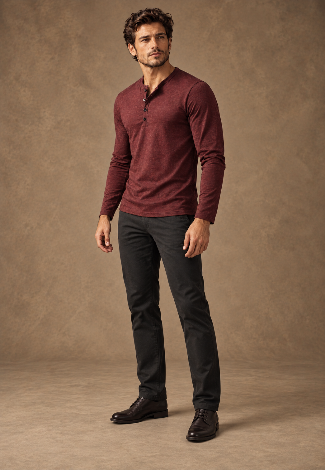 T-shirt homme manches longues col rond effet marbré coton - Bastian