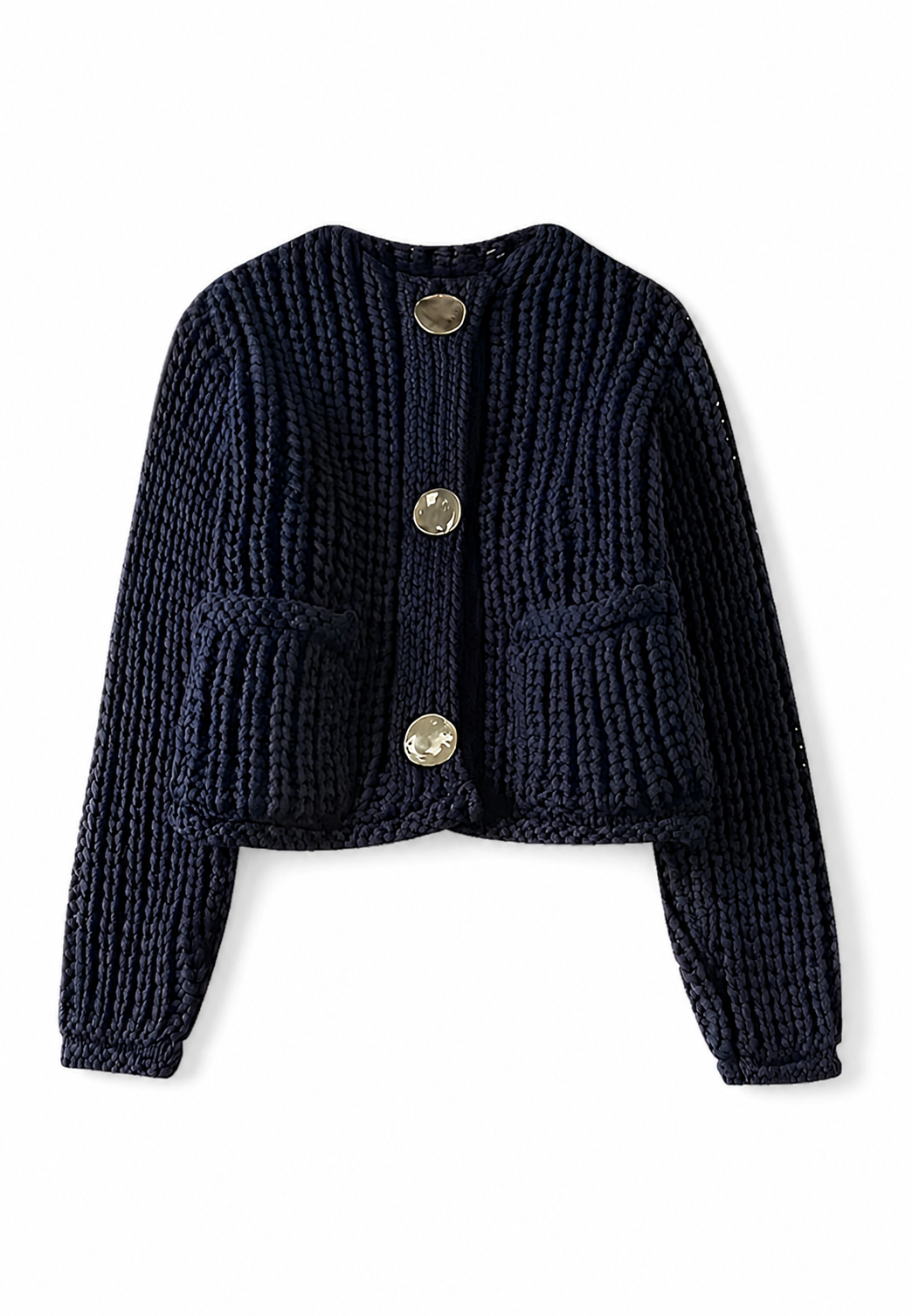 Cardigan court femme maille boutons dorés poches chic - Moretta