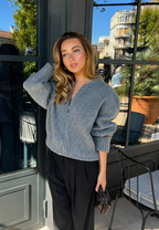 Cardigan femme maille côtelée coupe ample fermeture éclair - Hanne