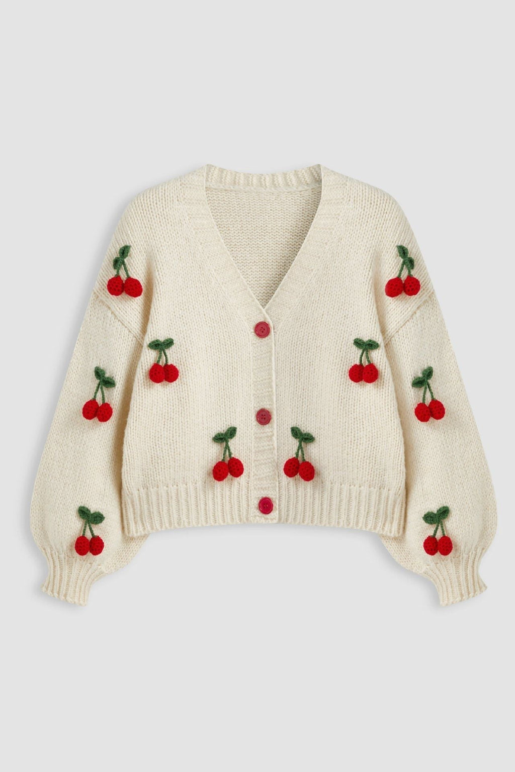 Cardigan ample femme maille col V applications cerises - Frieda