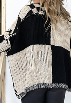 Cardigan tricoté femme carreaux manches longues ouvert devant - Bruna