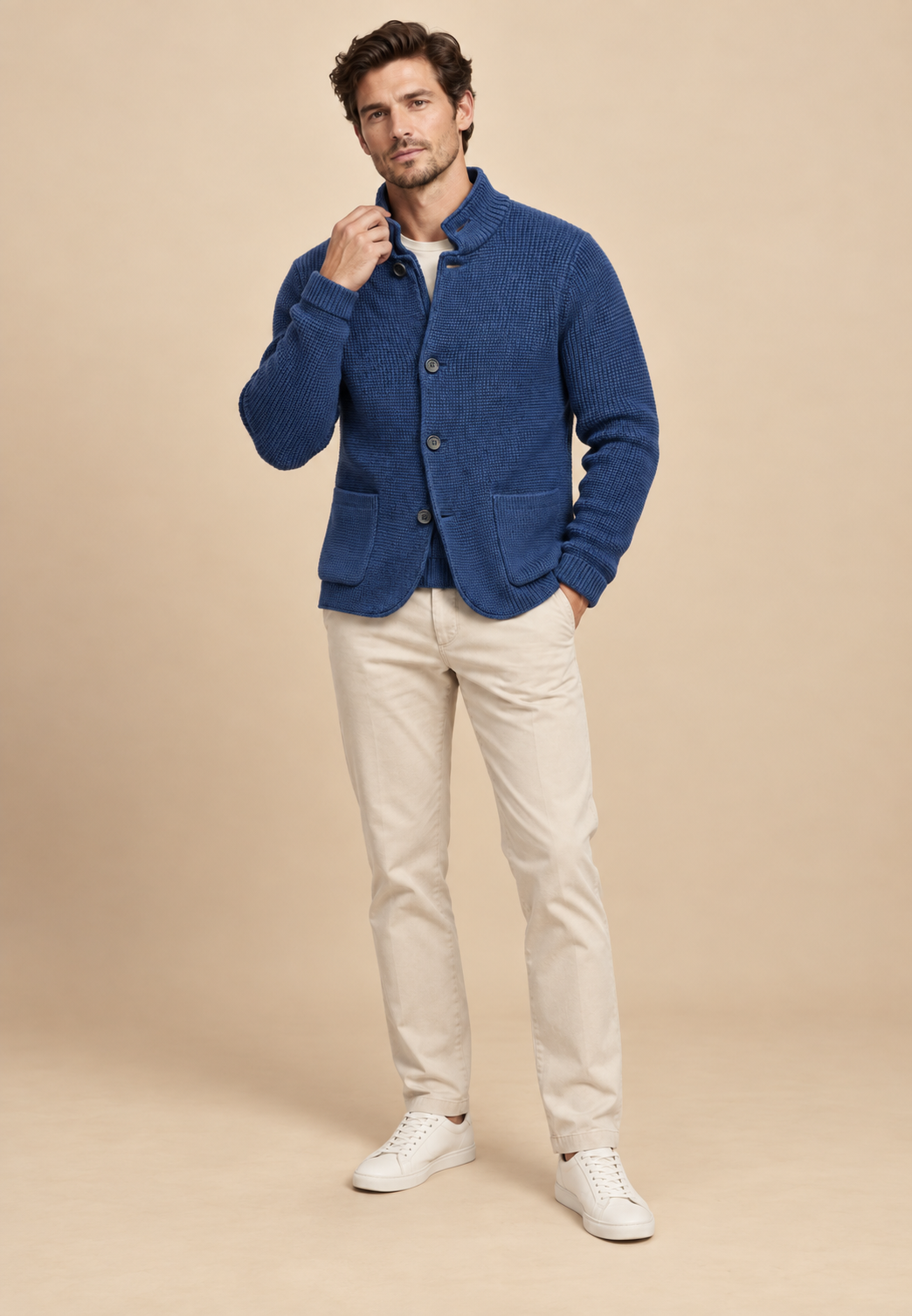 Cardigan homme boutons col Perkins maille texturée poches - Cedric