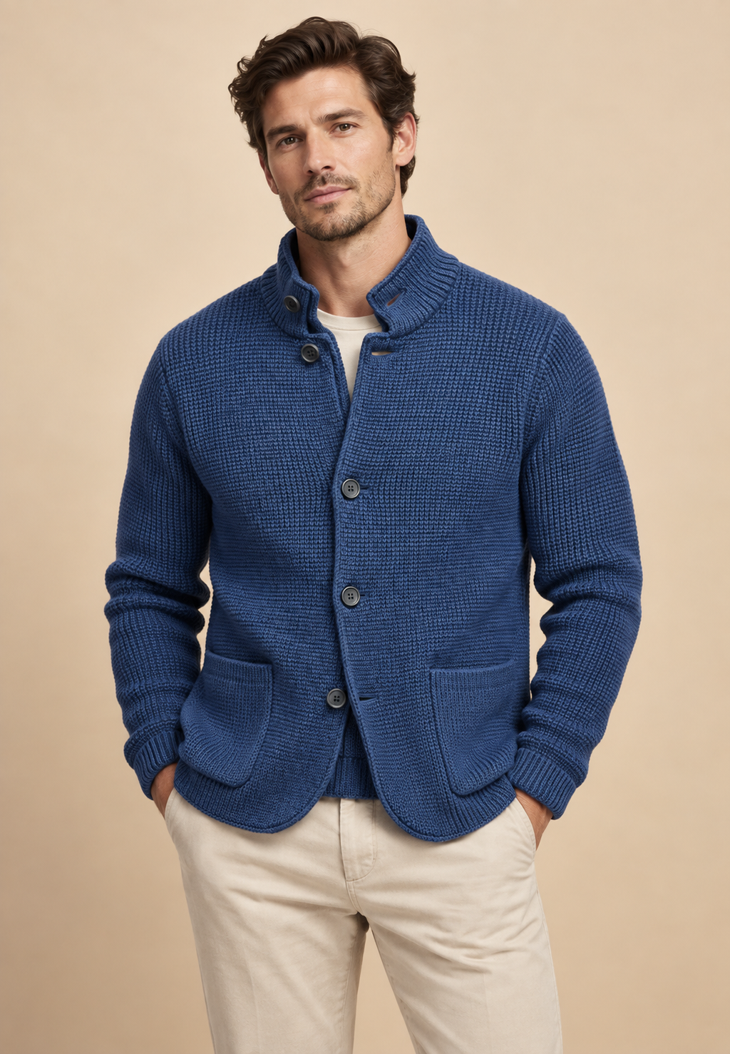 Cardigan homme boutons col Perkins maille texturée poches - Cedric