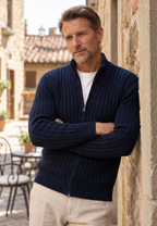 Cardigan homme zippé intégral col montant maille chaud - Isandro