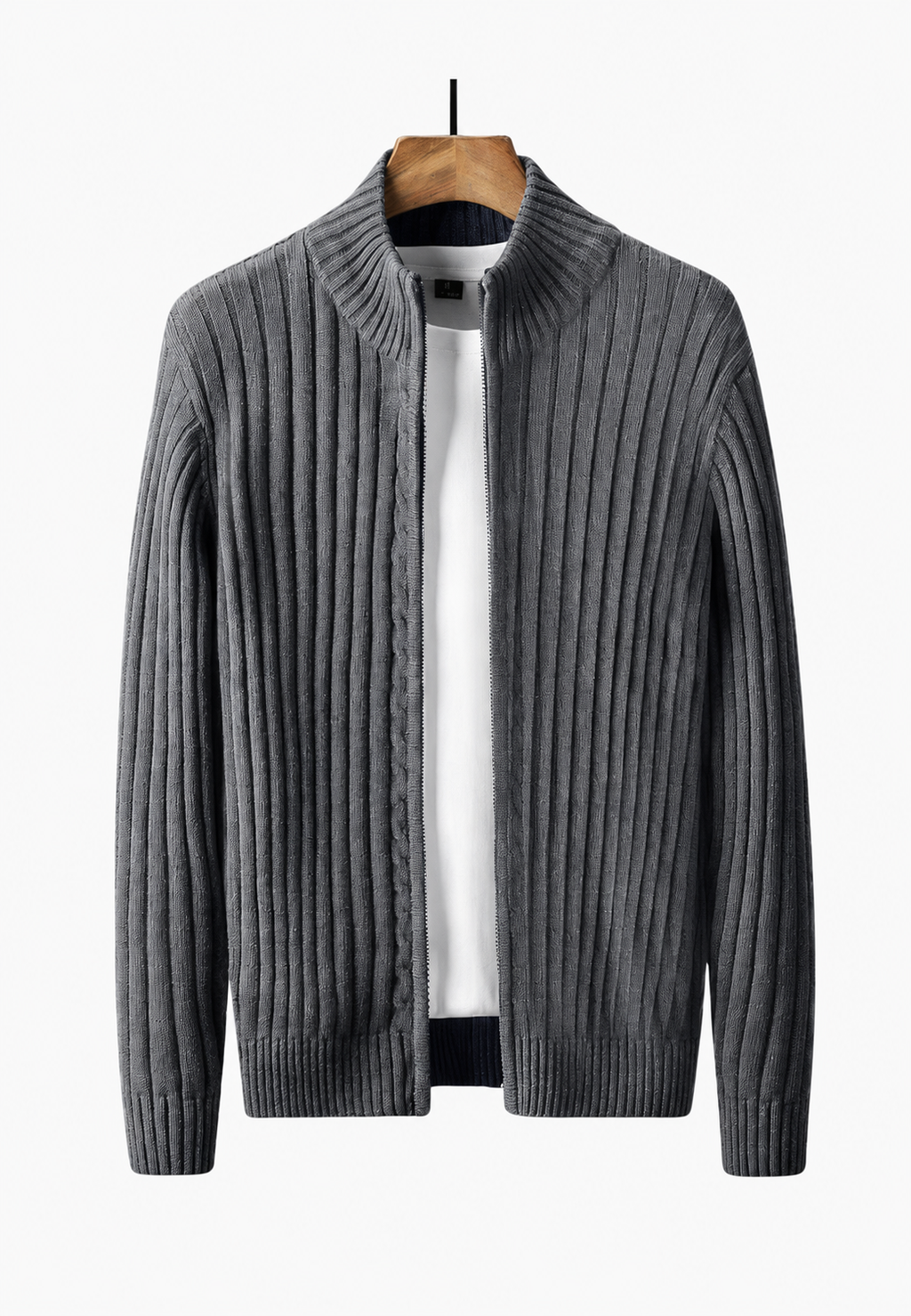 Cardigan homme zippé intégral col montant maille chaud - Isandro