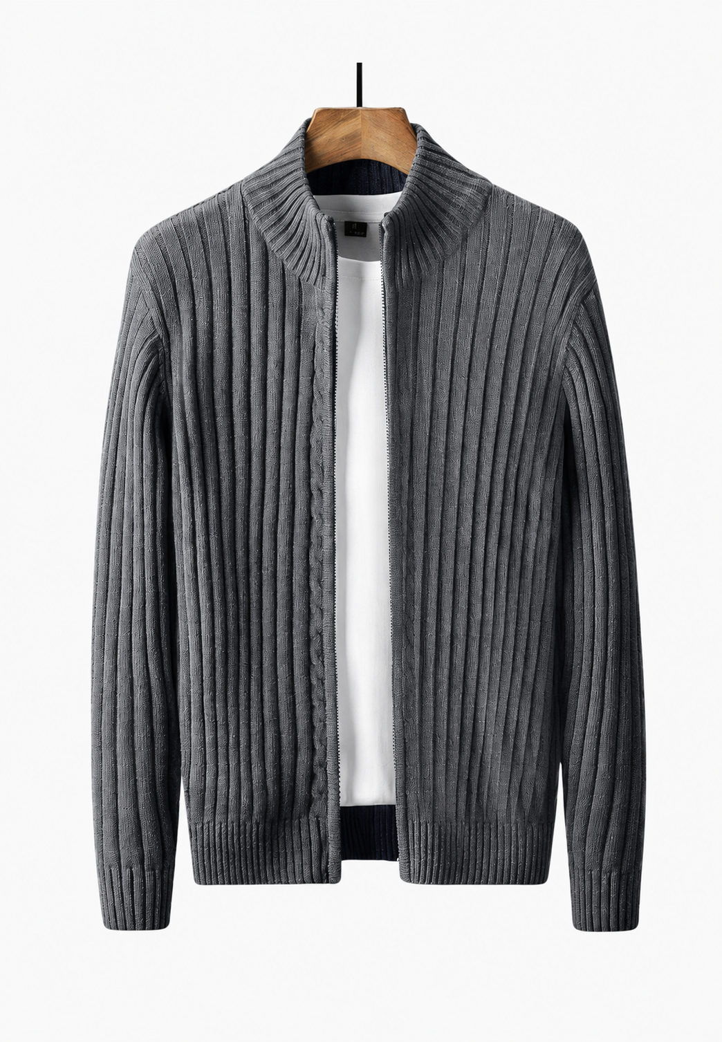 Cardigan homme zippé intégral col montant maille chaud - Isandro