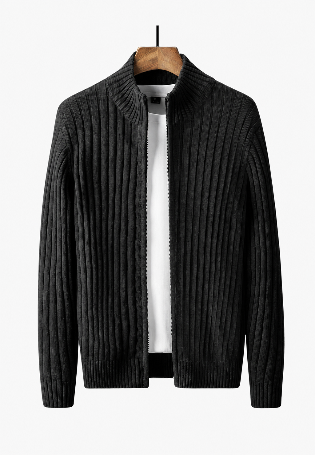 Cardigan homme zippé intégral col montant maille chaud - Isandro