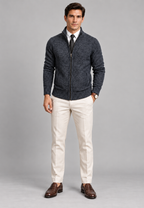 Cardigan homme col montant zippé intégral maille texturée - Dorian