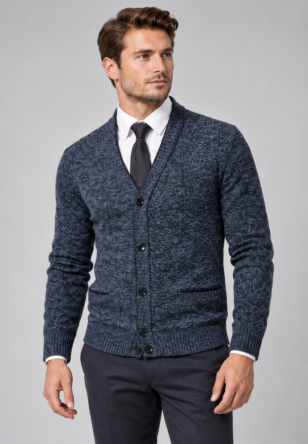 Cardigan homme col V boutons maille texturée poches - Levan