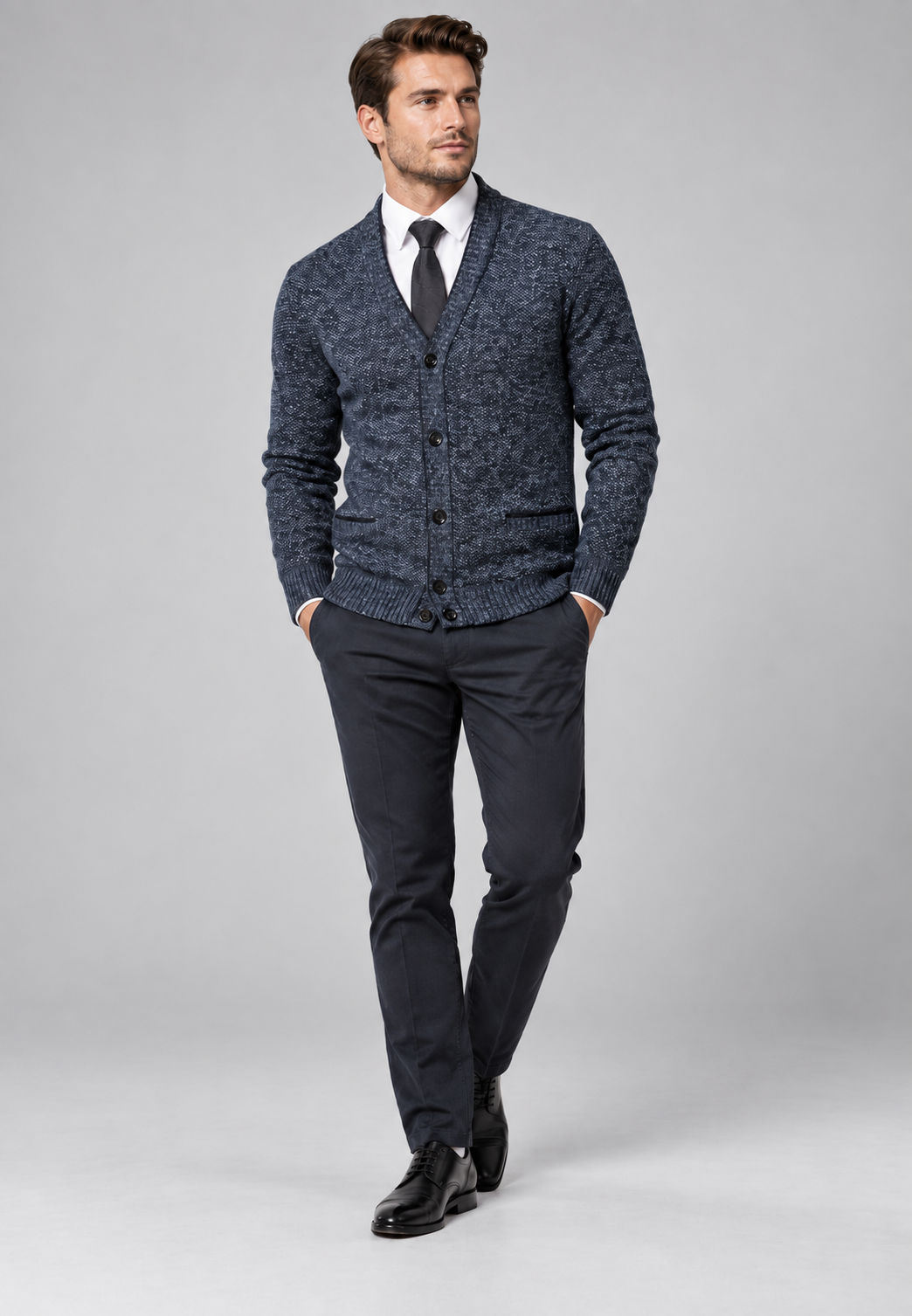 Cardigan homme col V boutons maille texturée poches - Levan