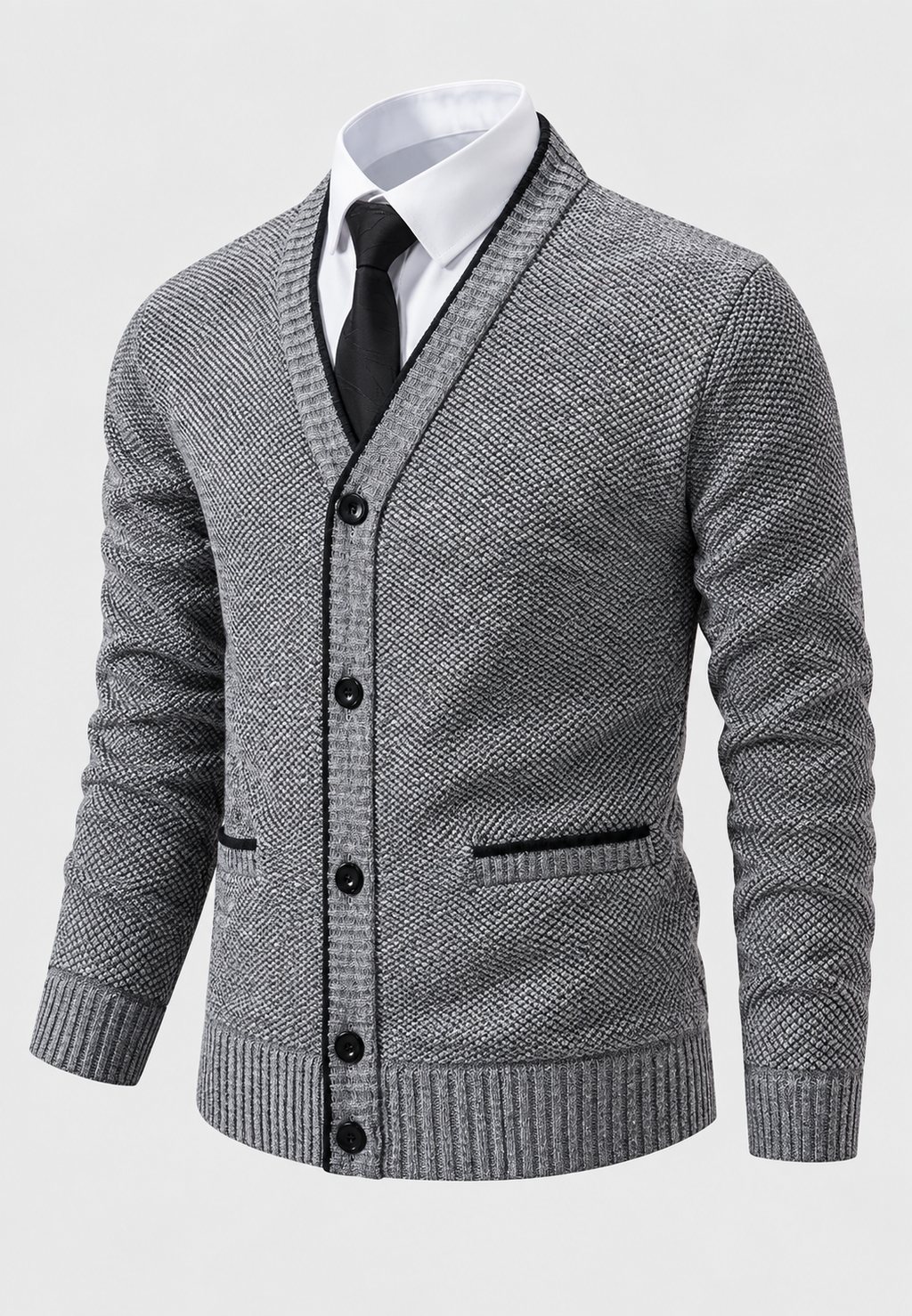 Cardigan homme col V boutons maille texturée poches - Levan