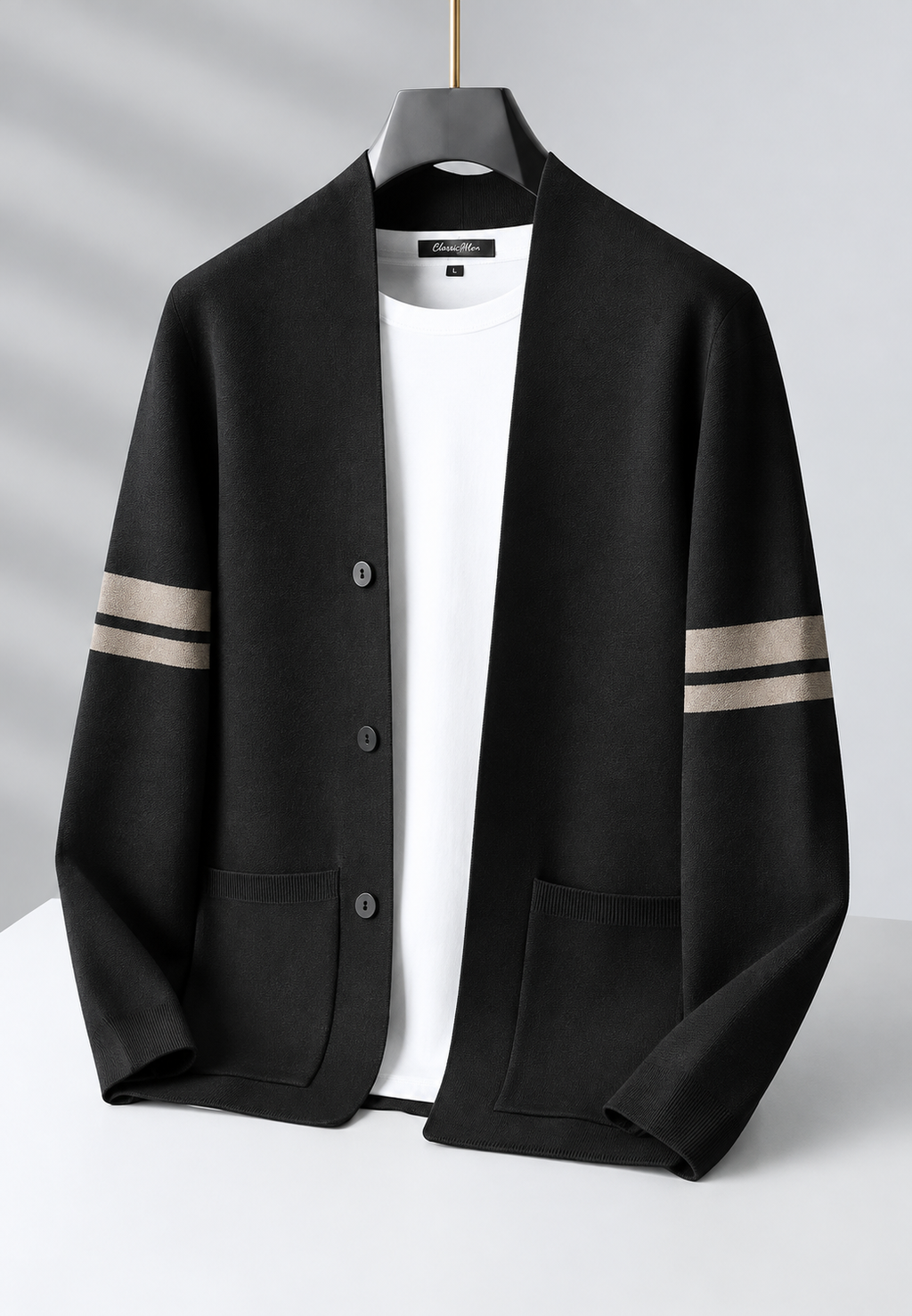 Cardigan homme col V rayures manches boutons maille - Lennart