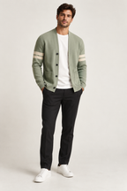 Cardigan homme col V rayures manches boutons maille - Lennart