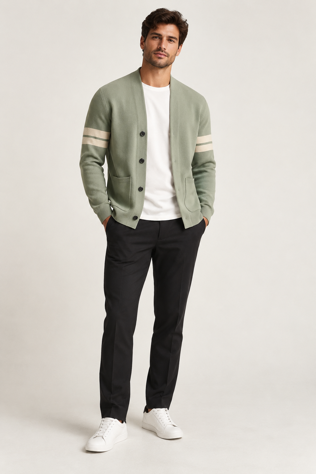 Cardigan homme col V rayures manches boutons maille - Lennart