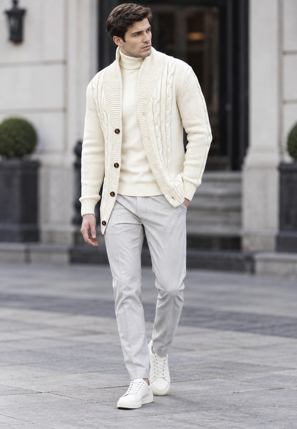 Cardigan homme maille torsadée col châle boutons chaud - Gauthier
