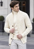 Cárdigan hombre punto trenzado cuello chal botones capa exterior cálido - Gauthier