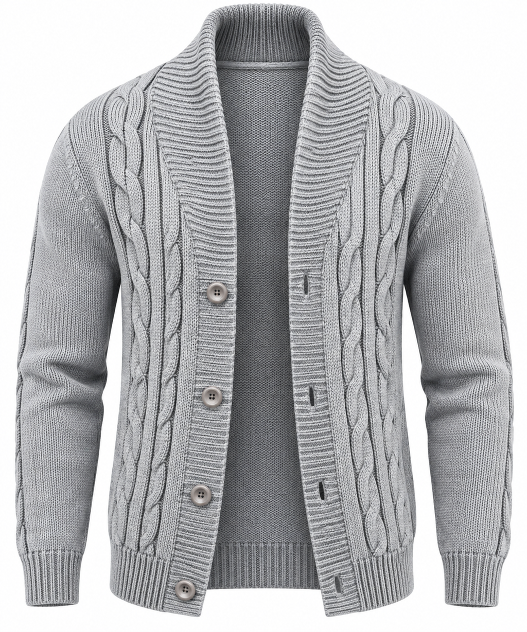 Cardigan homme maille torsadée col châle boutons chaud - Gauthier