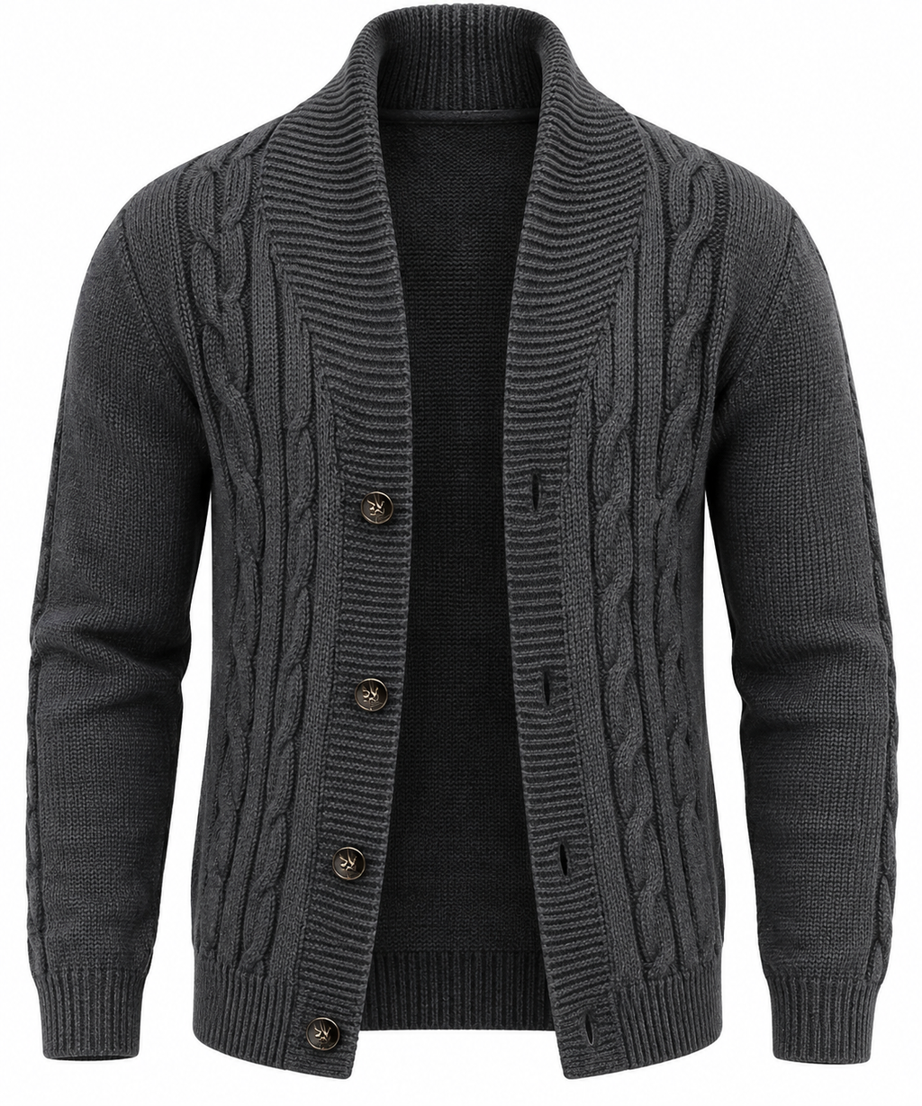 Cardigan homme maille torsadée col châle boutons chaud - Gauthier