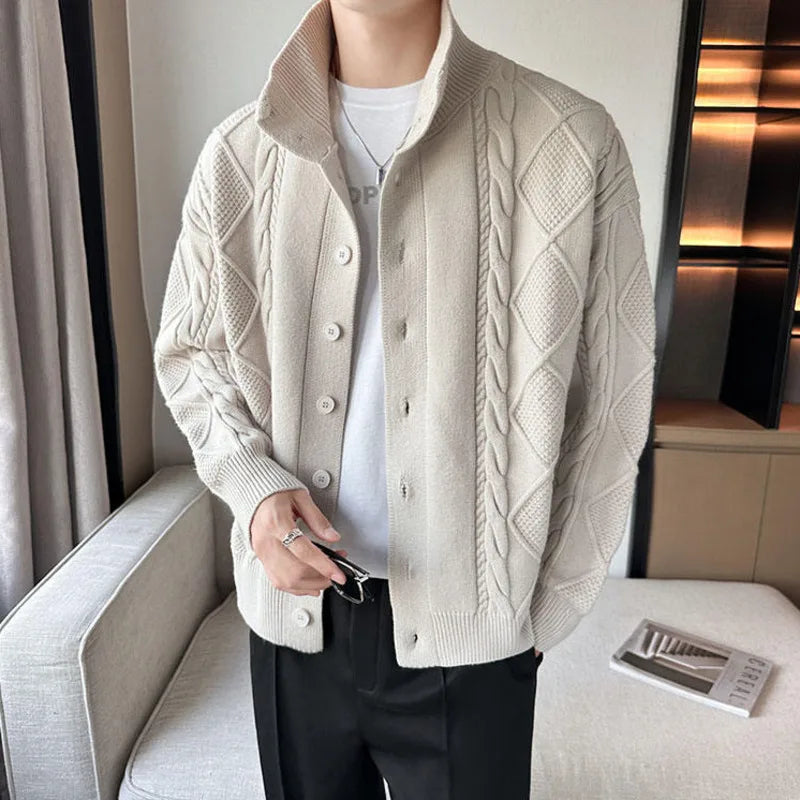 Cardigan homme maille torsadée col montant boutons chaud - Adrián