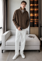 Cardigan homme maille torsadée col montant boutons chaud - Adrián