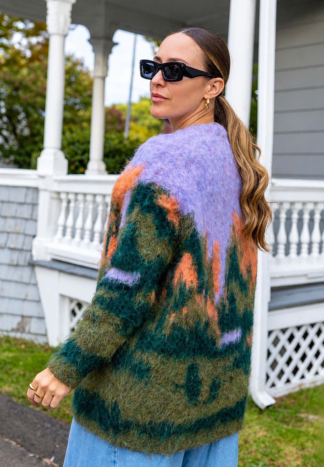 Cardigan long femme maille chinée imprimé abstrait automne - Marzena