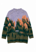 Cardigan long femme maille chinée imprimé abstrait automne - Marzena