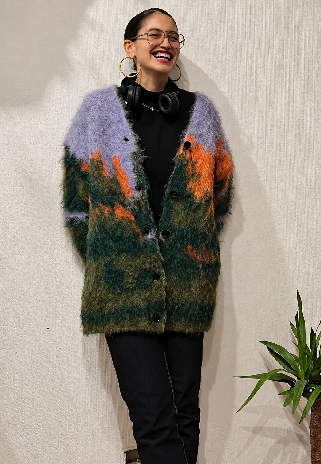 Cardigan long femme maille chinée imprimé abstrait automne - Marzena