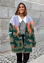 Cardigan long femme maille chinée imprimé abstrait automne - Marzena