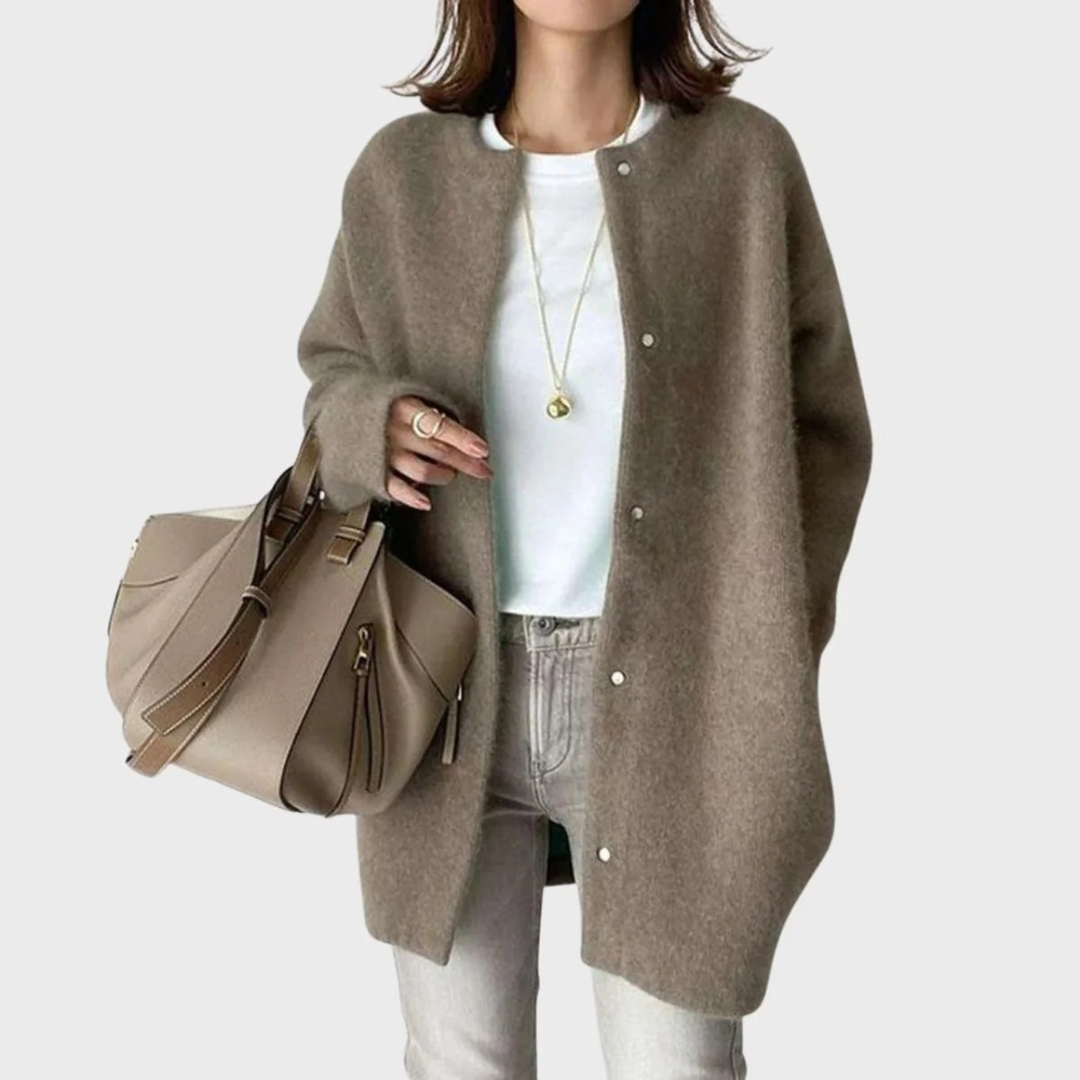 Cardigan long oversize pour femme, col rond, boutons - Thelar
