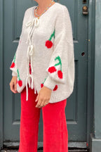 Cardigan femme mohair nœuds devant motif cerises doux - Fenja