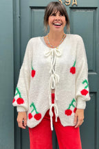 Cardigan femme mohair nœuds devant motif cerises doux - Fenja