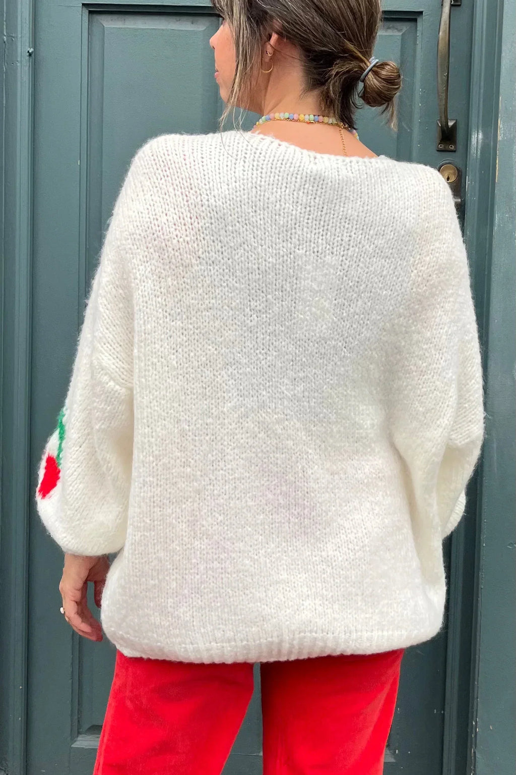Cardigan femme mohair nœuds devant motif cerises doux - Fenja
