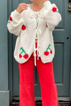 Cardigan femme mohair nœuds devant motif cerises doux - Fenja