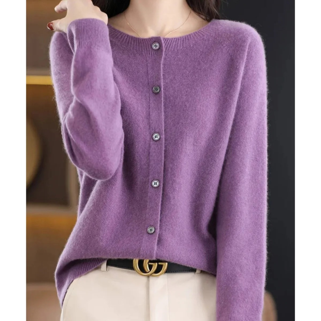 Cardigan femme à col rond et boutons sur le devant - Lauffy