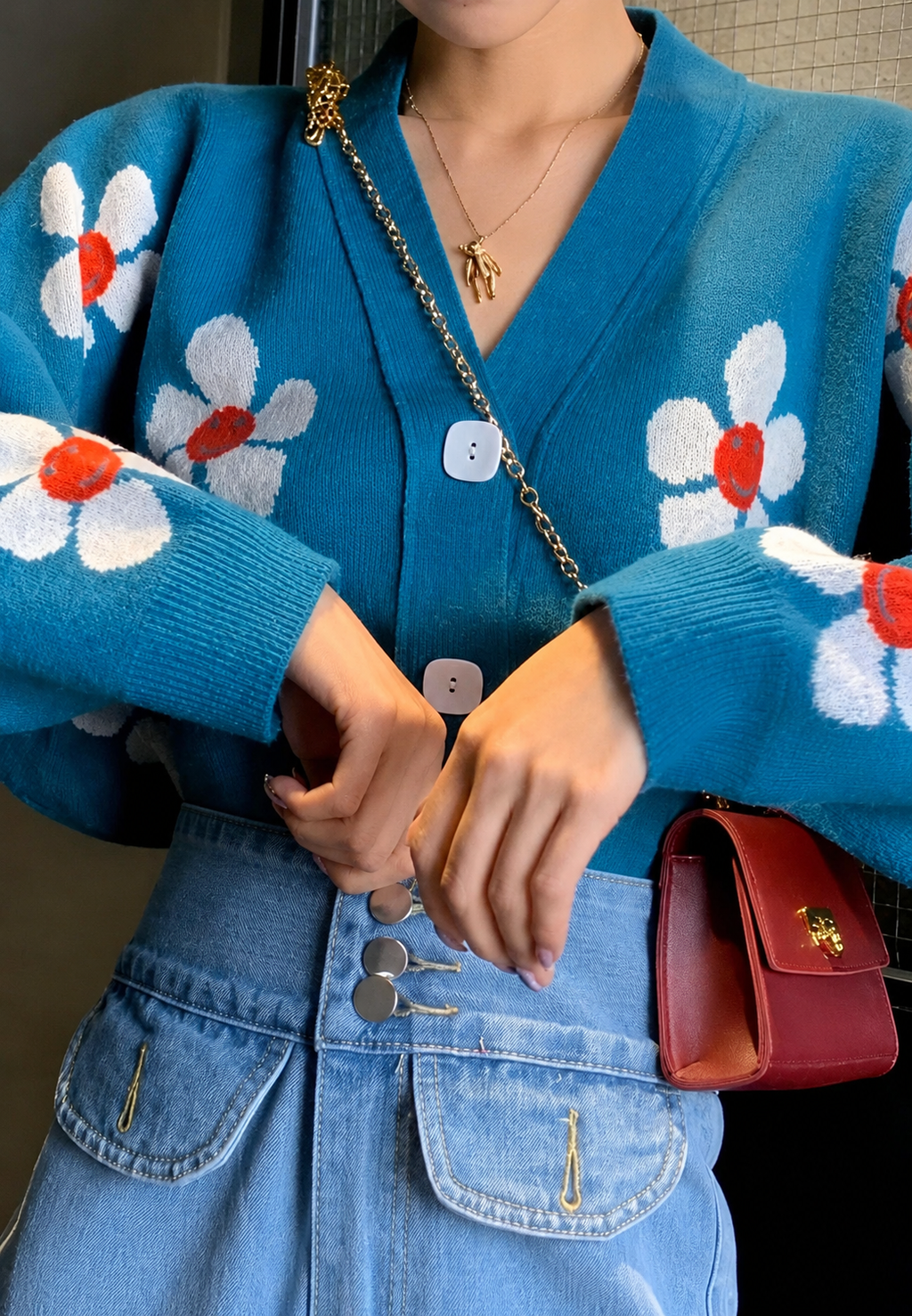 Cardigan femme imprimé floral col V maille fleurie - Santera