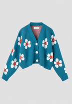 Cardigan femme imprimé floral col V maille fleurie - Santera