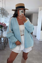 Cardigan femme ample maille bordures contrastées manches longues - Selmara
