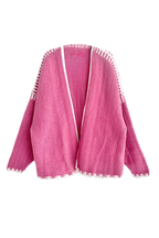 Cardigan femme ample maille bordures contrastées manches longues - Selmara