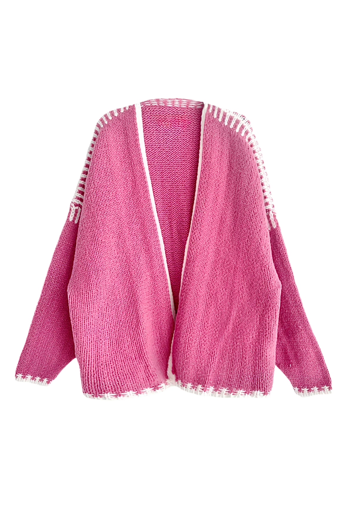 Cardigan femme ample maille bordures contrastées manches longues - Selmara
