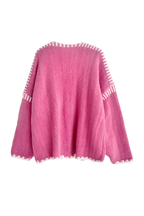 Cardigan femme ample maille bordures contrastées manches longues - Selmara