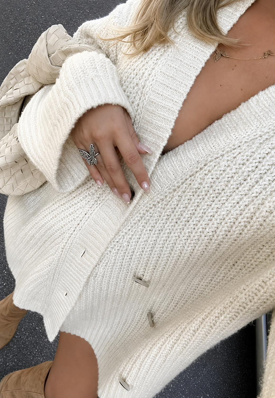 Cardigan oversize femme maille épaisse col V boutons chaud - Eilika