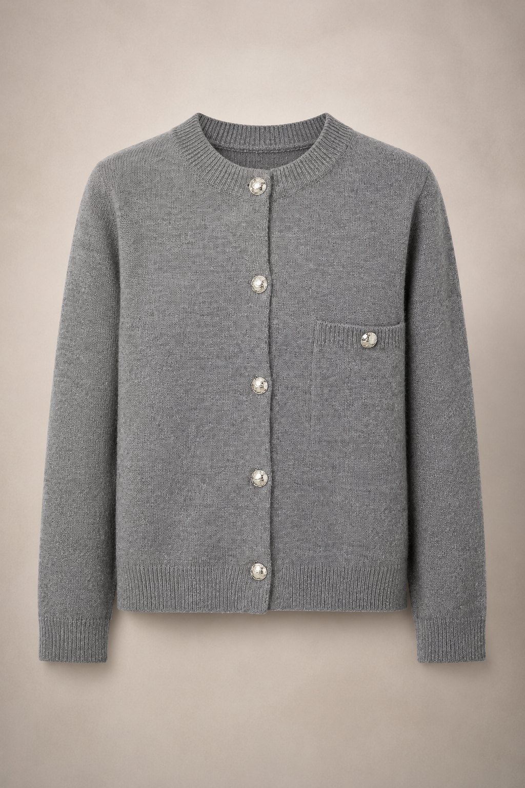 Cardigan femme maille boutons décoratifs col rond classique - Clémence