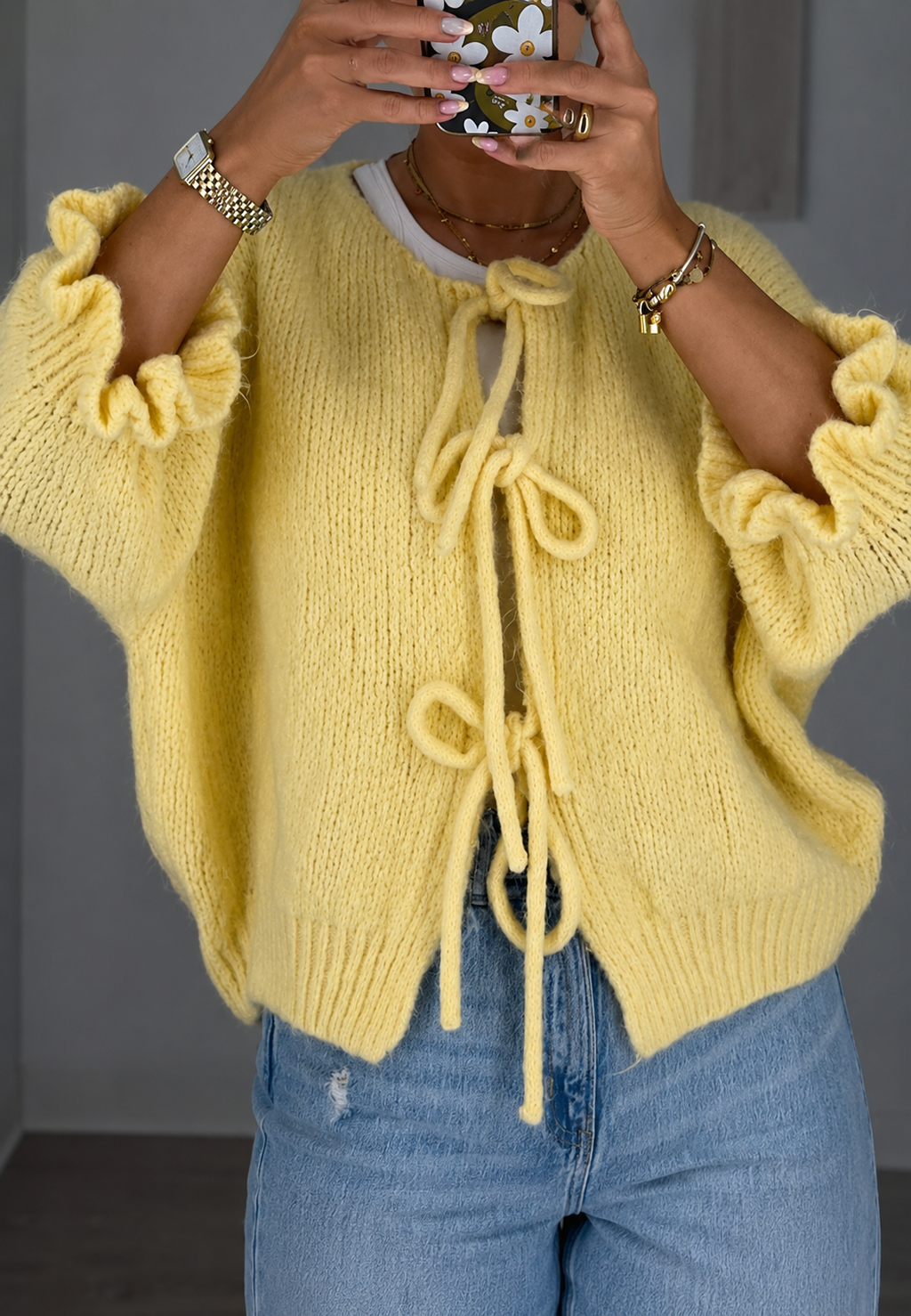 Cardigan maille femme nœuds devant détail féminin - Margaux