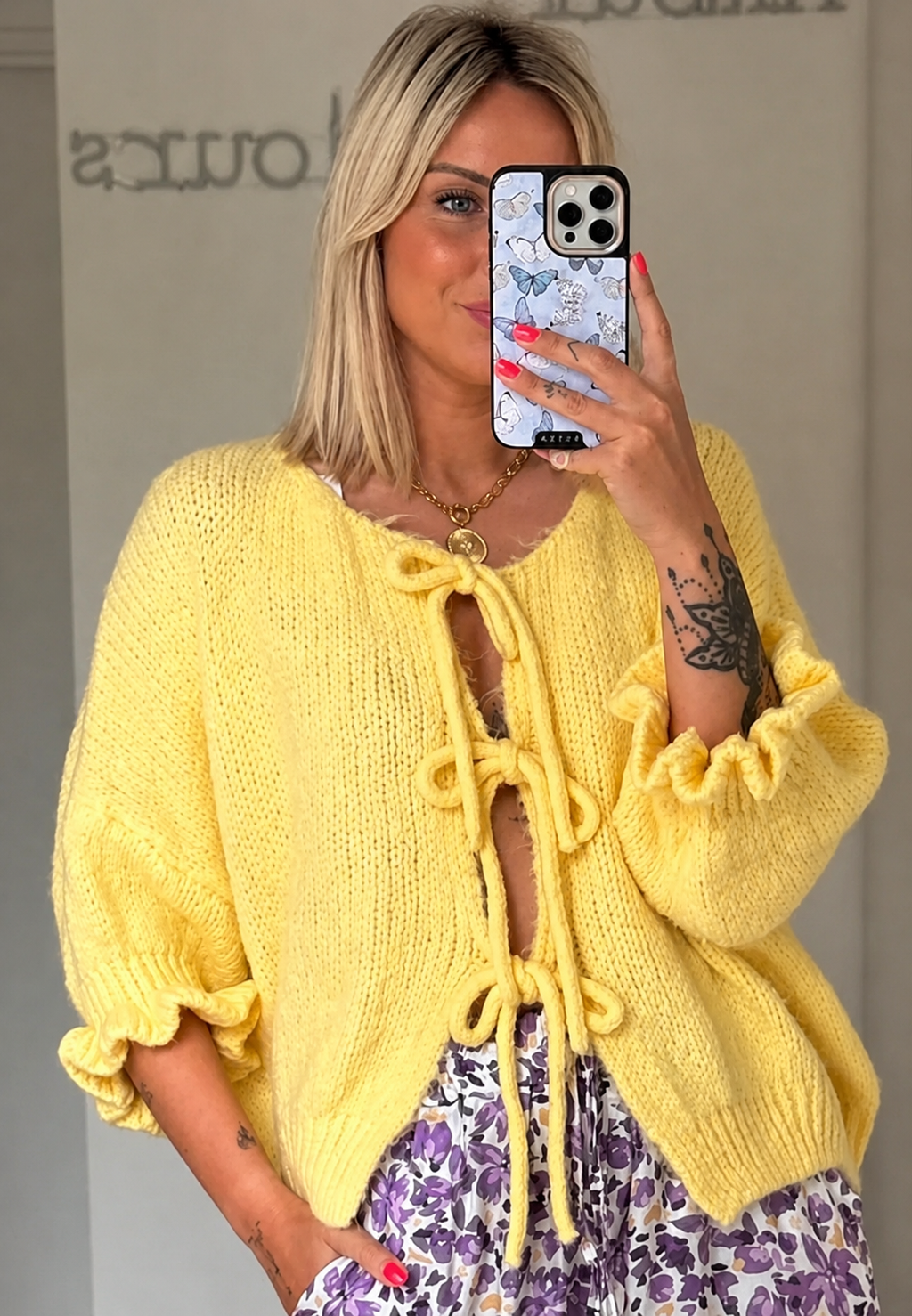 Cardigan maille femme nœuds devant détail féminin - Margaux