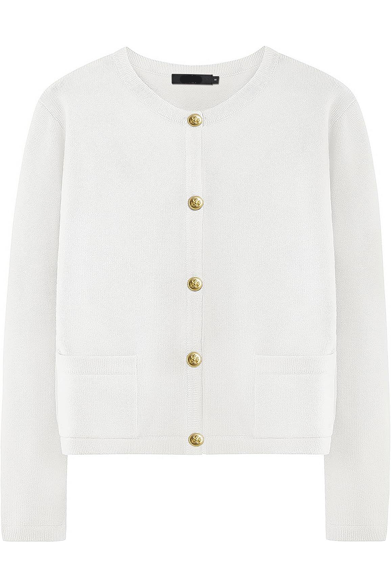Cardigan femme maille col rond boutons poches classique - Sorelia