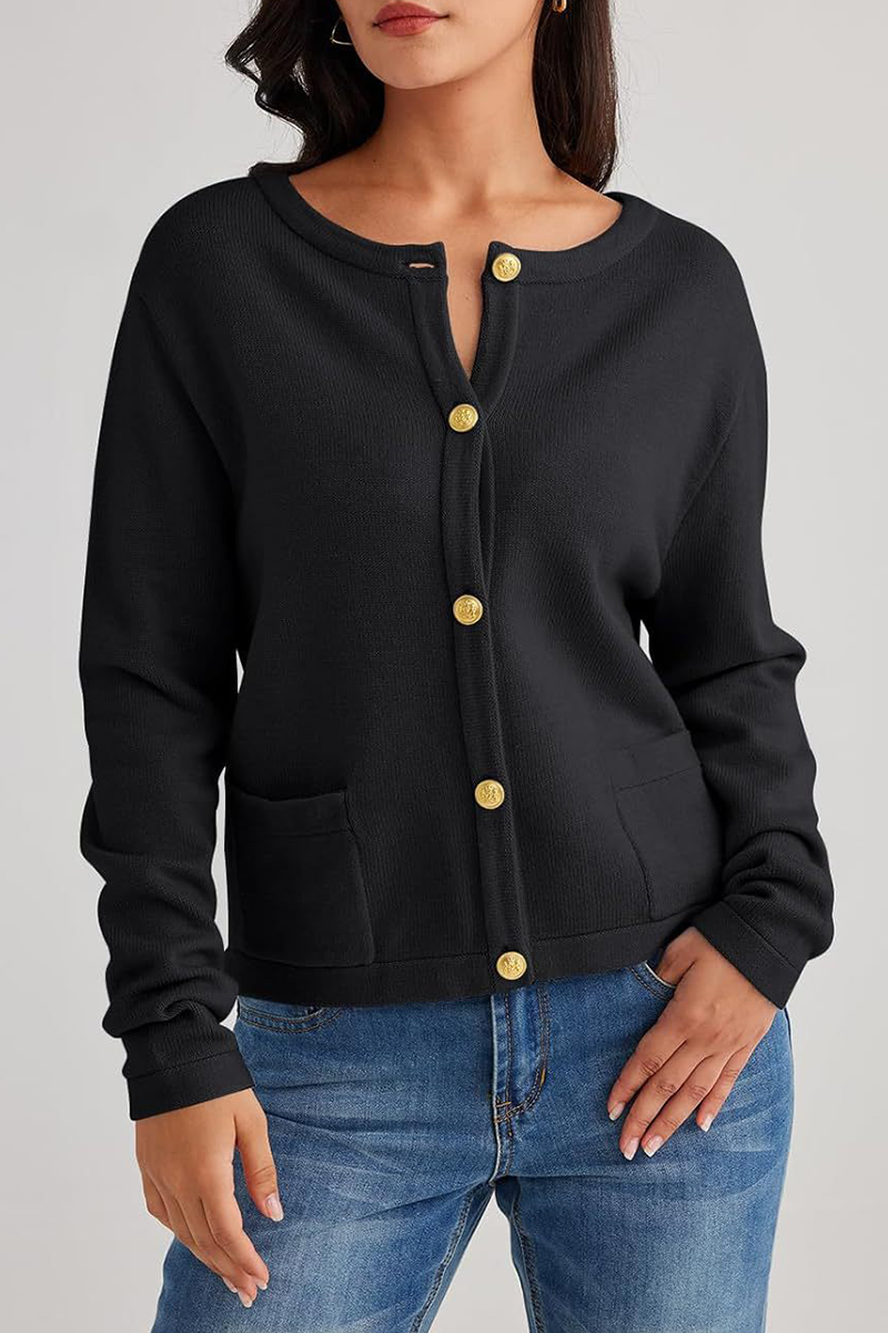 Cardigan femme maille col rond boutons poches classique - Sorelia