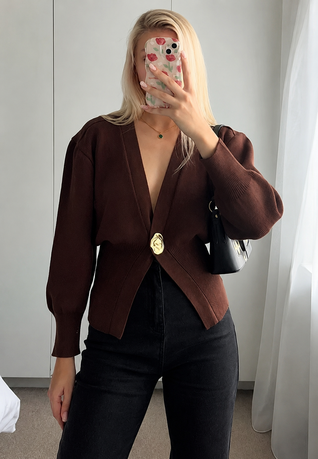 Cardigan femme maille col V bouton décoratif taille cintrée - Vera