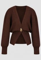Cardigan femme maille col V bouton décoratif taille cintrée - Vera