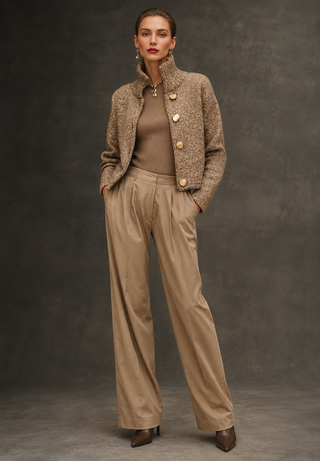 Cardigan femme élégant col montant boutons maille chic - Kissa