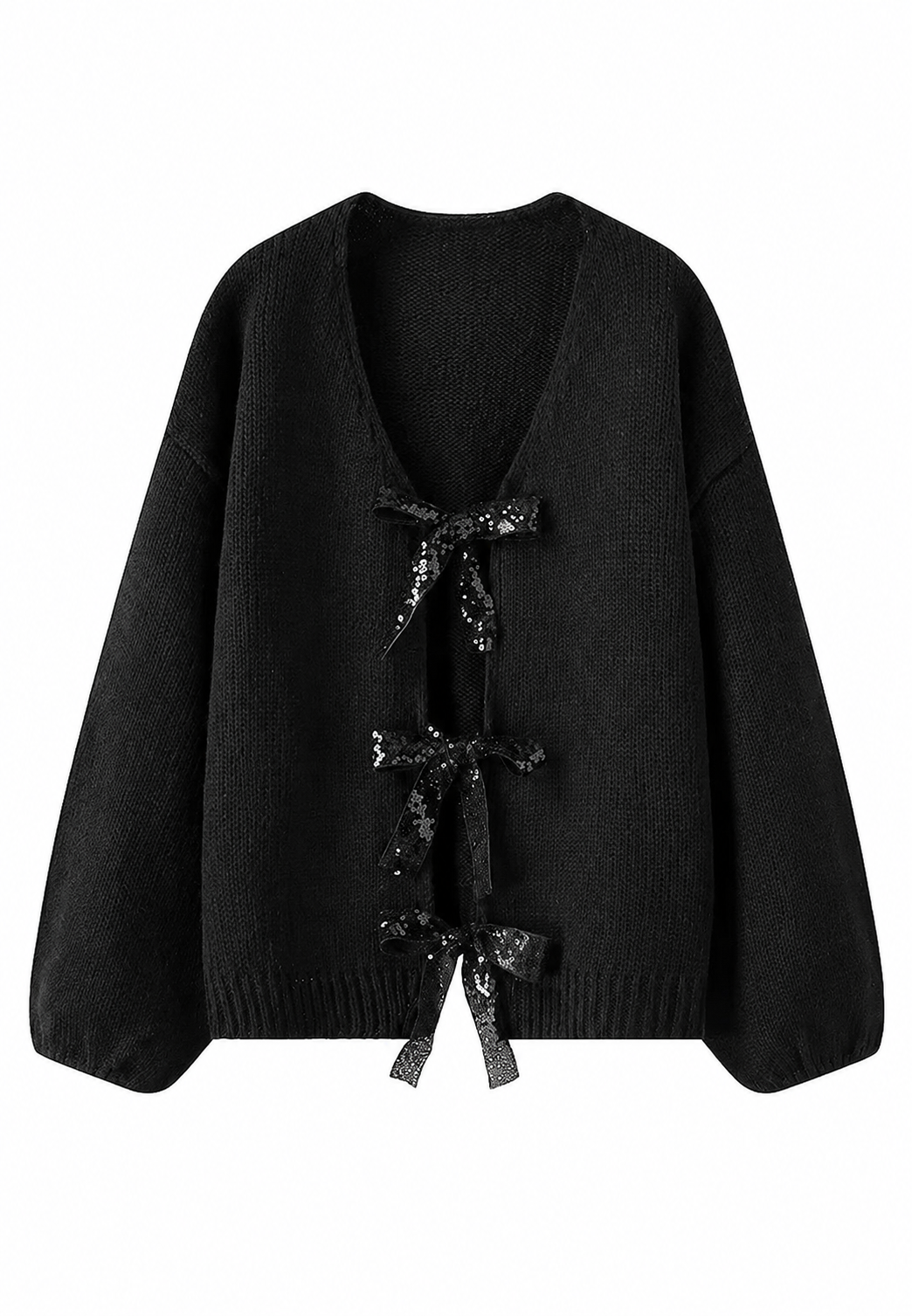Cardigan femme maille nœuds brillants encolure V élégant - Coronas